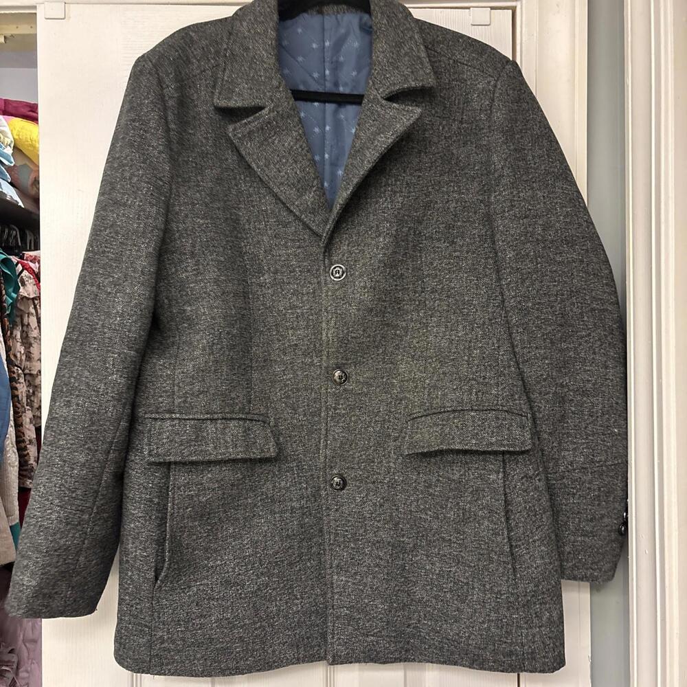 Jingpinfushi Jacket Mens Large Gray Wool Blend Sport Coat Overcoat Academia Sz M